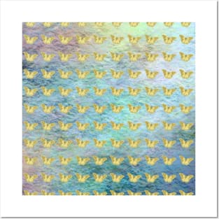 Gold butterflies on textured background Posters and Art